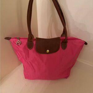 Pink Tote Bag with Brown Handles